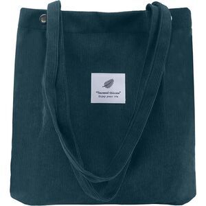 Women Turquoise Imported Corduroy Small Canvas Shoulder Handy Tote Bag